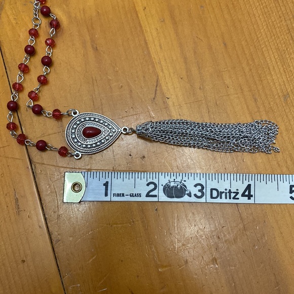 SOLD 🆕 Extra-long Red & Silver Necklace & Matching Earrings - Picture 4 of 5
